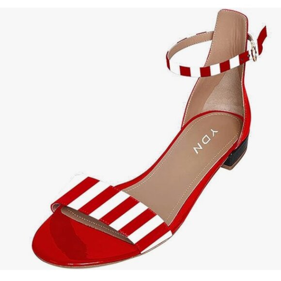 YDN Red Straps Block Low Heel Sandals Open Toe Ankle Strap Patent Dress Shoes - Picture 1 of 8
